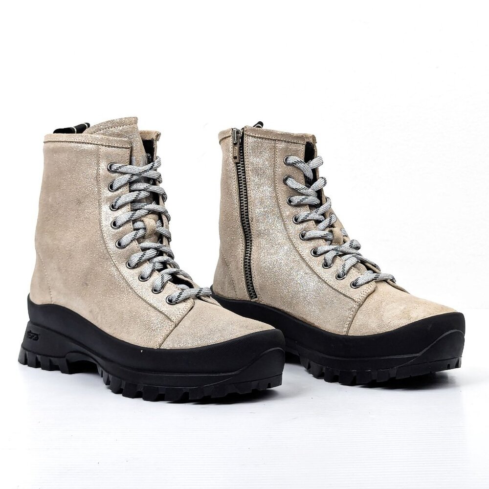 P448 Women Denise Beige Glitter Lace Vibram Outdoor Hiking Combat Boots 9.5-10US
